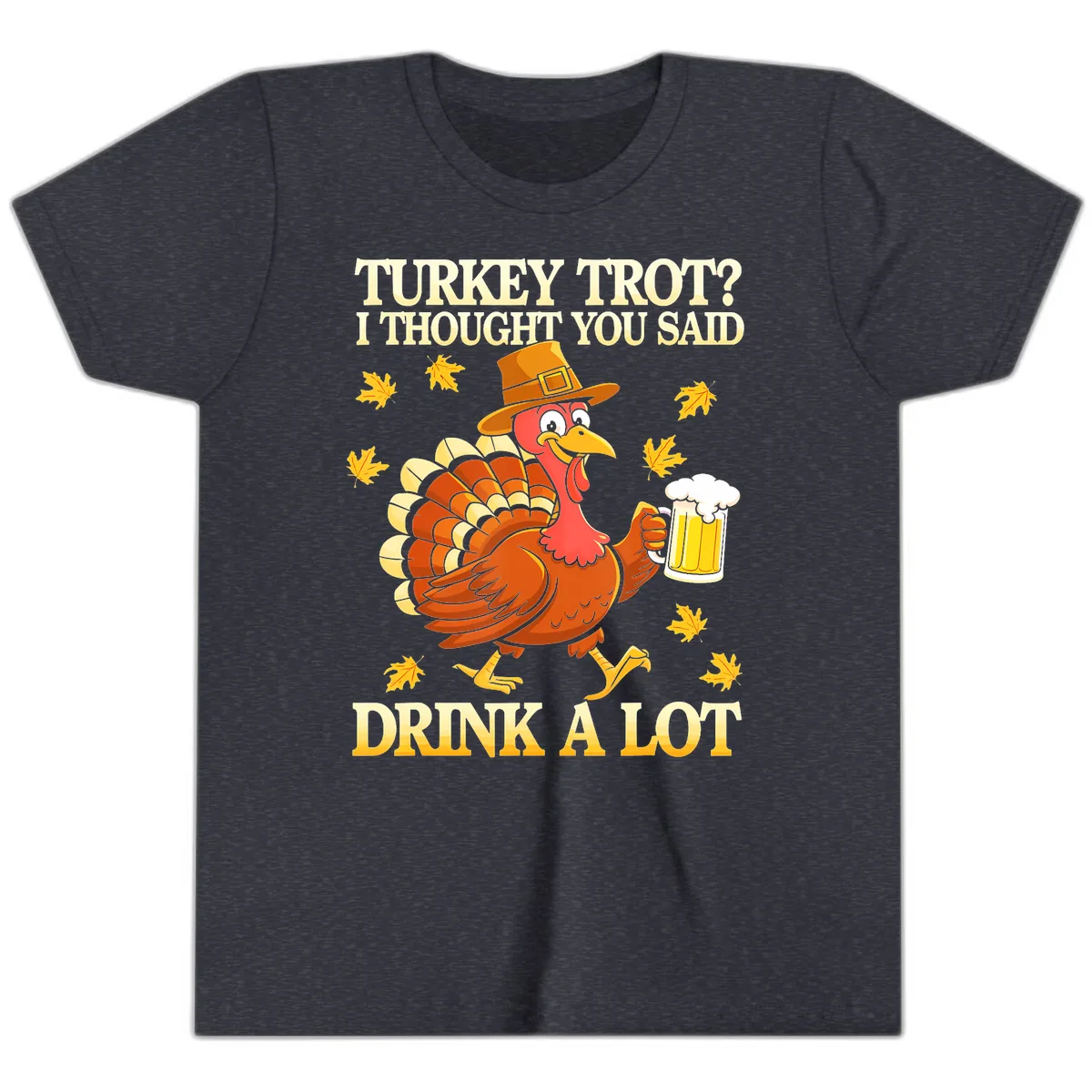 Turkey Trot Drink A Lot Youth T-Shirt in Heather Navy