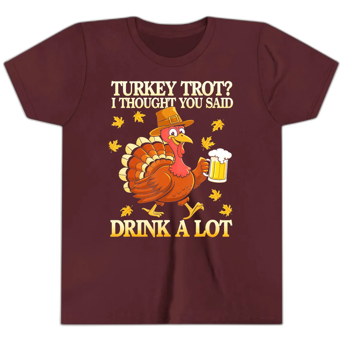 Turkey Trot Drink A Lot Youth T-Shirt in Maroon