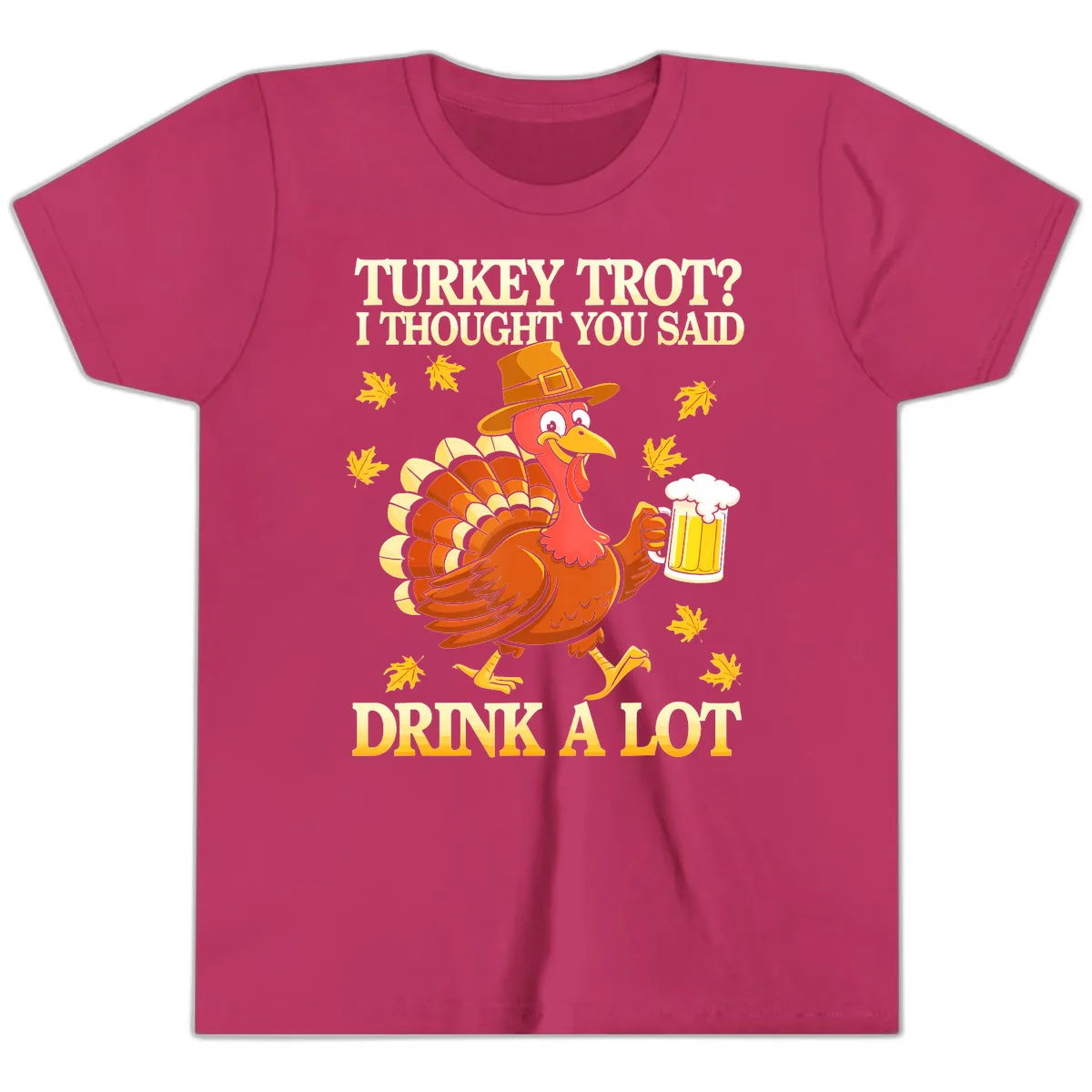 Turkey Trot Drink A Lot Youth T-Shirt in Berry