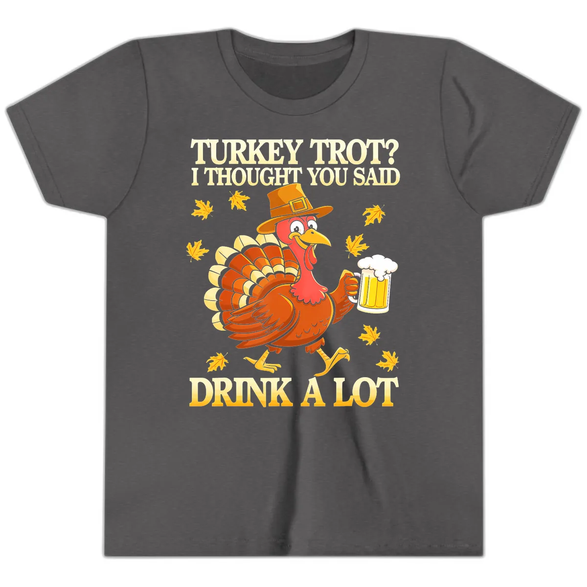 Turkey Trot Drink A Lot Youth T-Shirt in Dark Heather Grey