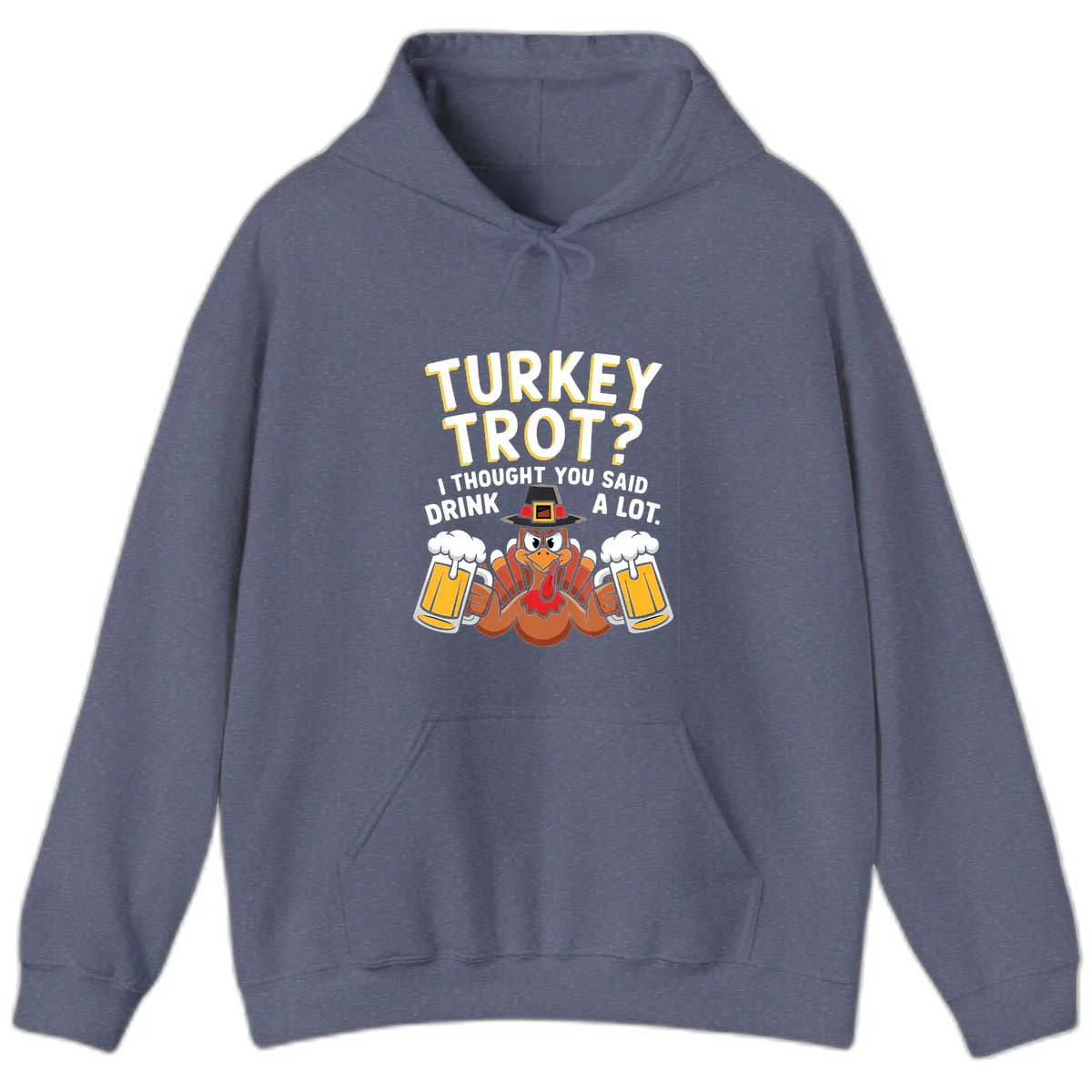 Turkey Trot Drink A Lot Hoodie in Heather Navy