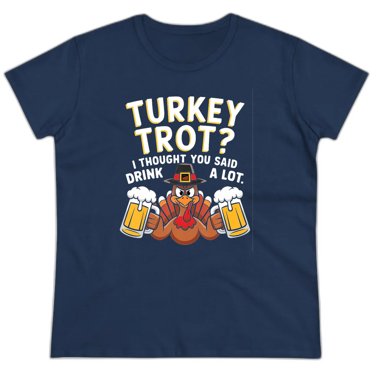 Turkey Trot Drink A Lot Ladies Tee in Navy