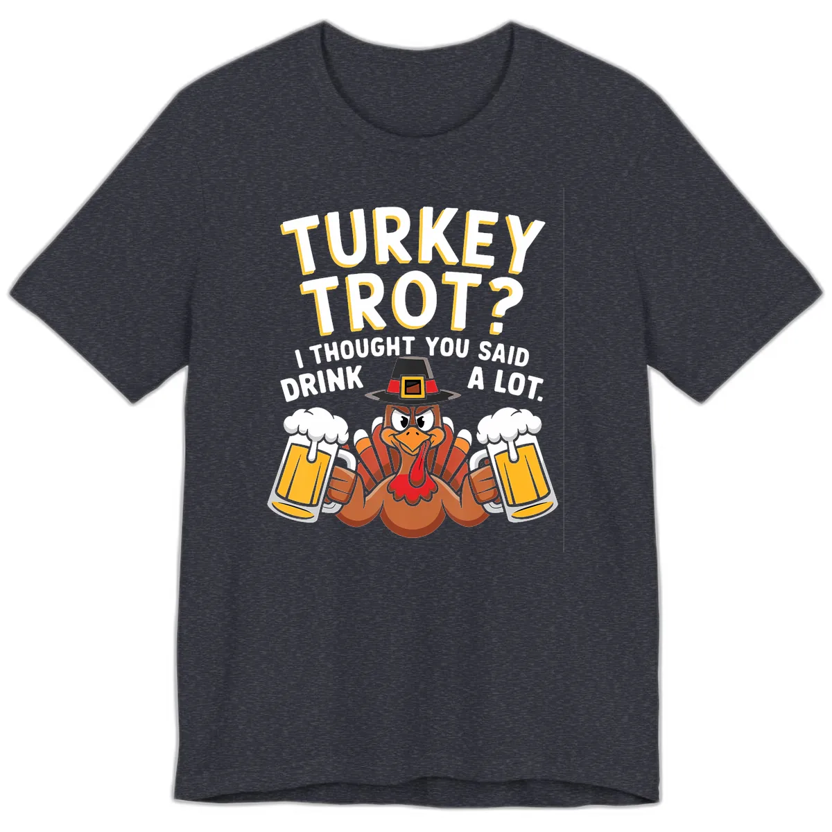 Turkey Trot Drink A Lot Premium T-Shirt in Heather Navy