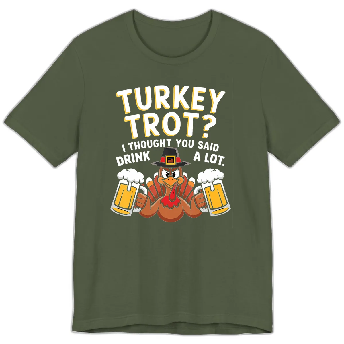 Turkey Trot Drink A Lot Premium T-Shirt in Military Green