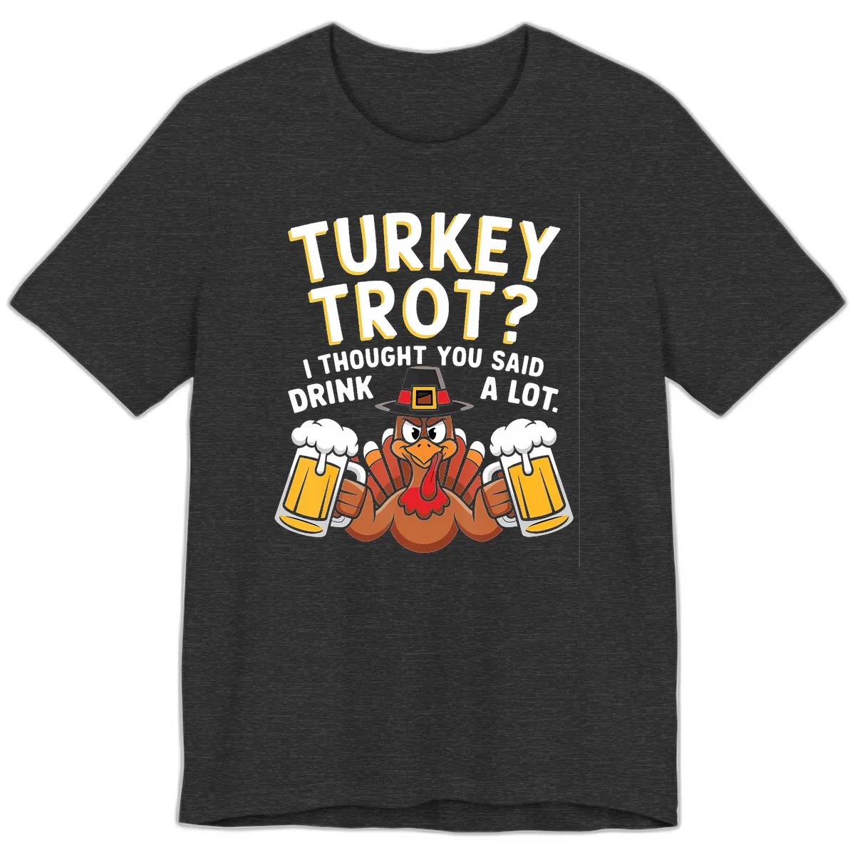Turkey Trot Drink A Lot Premium T-Shirt in Dark Grey Heather