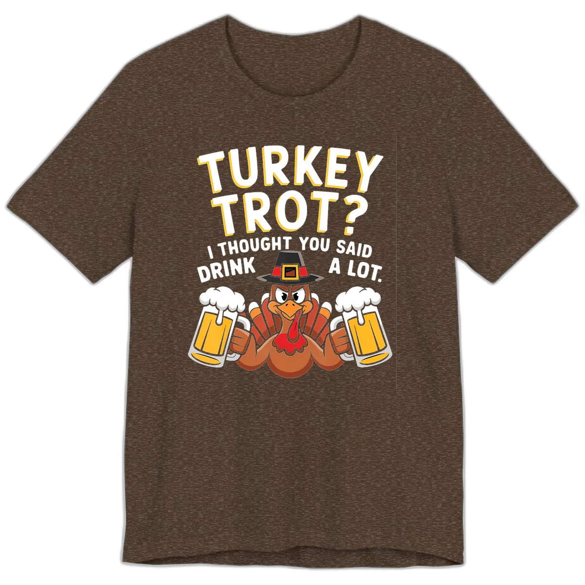 Turkey Trot Drink A Lot Premium T-Shirt in Heather Brown