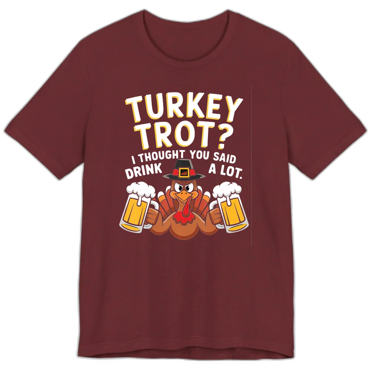 Turkey Trot Drink A Lot Premium T-Shirt in Heather Cardinal