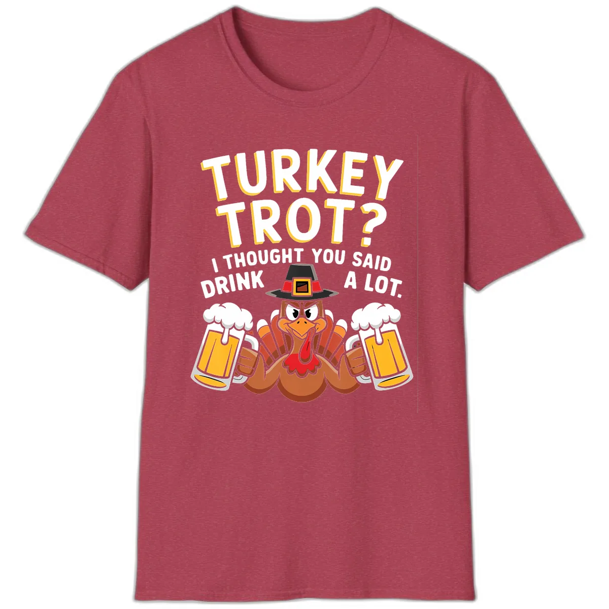 Turkey Trot Drink A Lot T-Shirt in Heather Cardinal