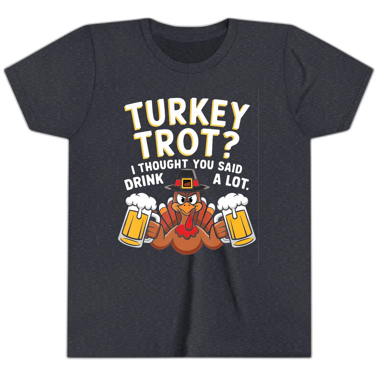 Turkey Trot Drink A Lot Youth T-Shirt in Heather Navy