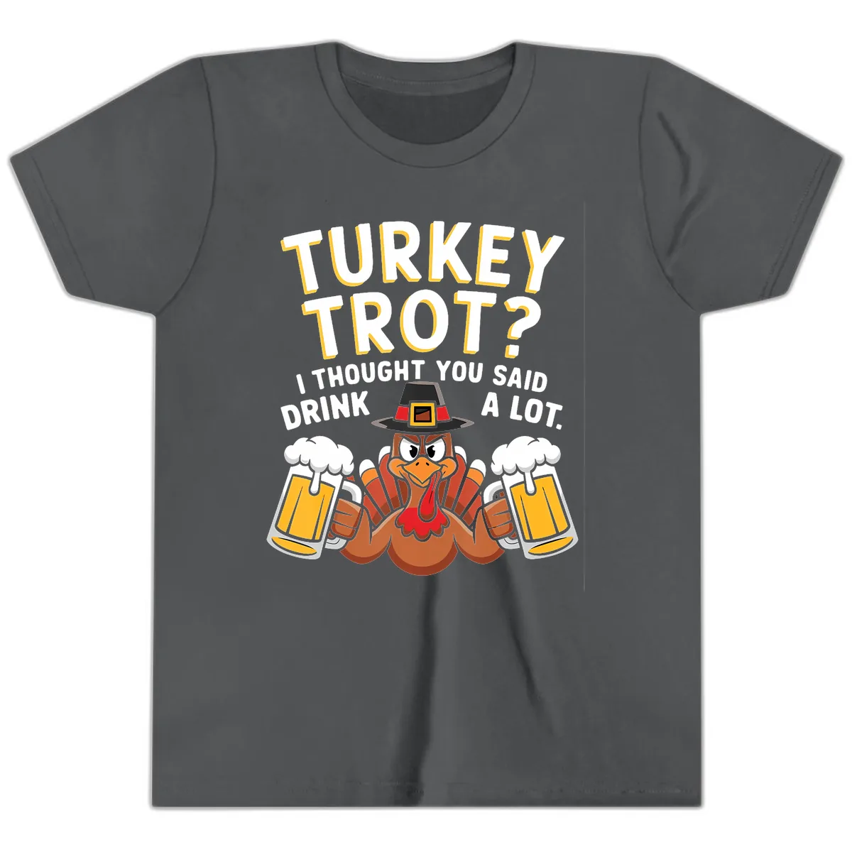 Turkey Trot Drink A Lot Youth T-Shirt in Asphalt