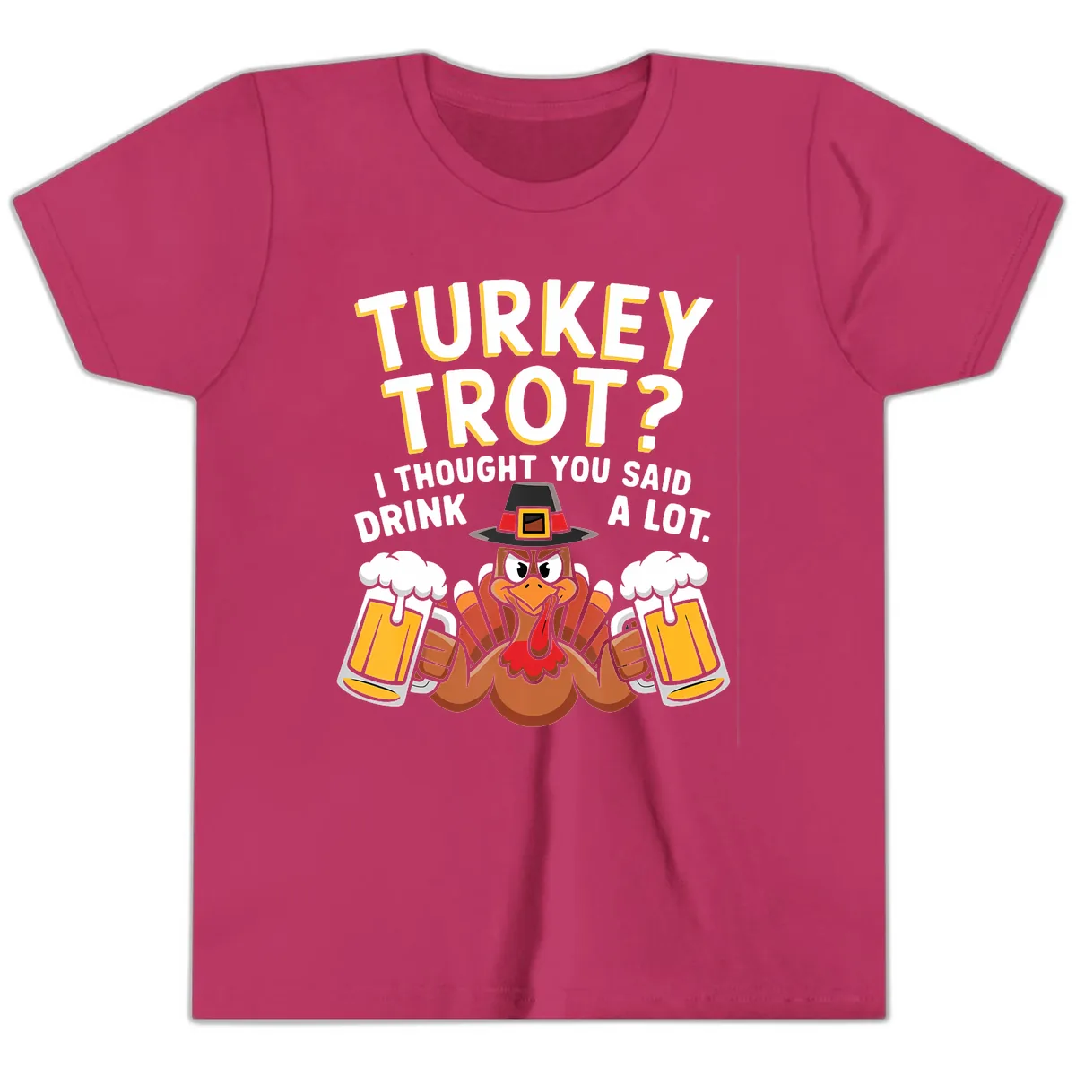 Turkey Trot Drink A Lot Youth T-Shirt in Berry