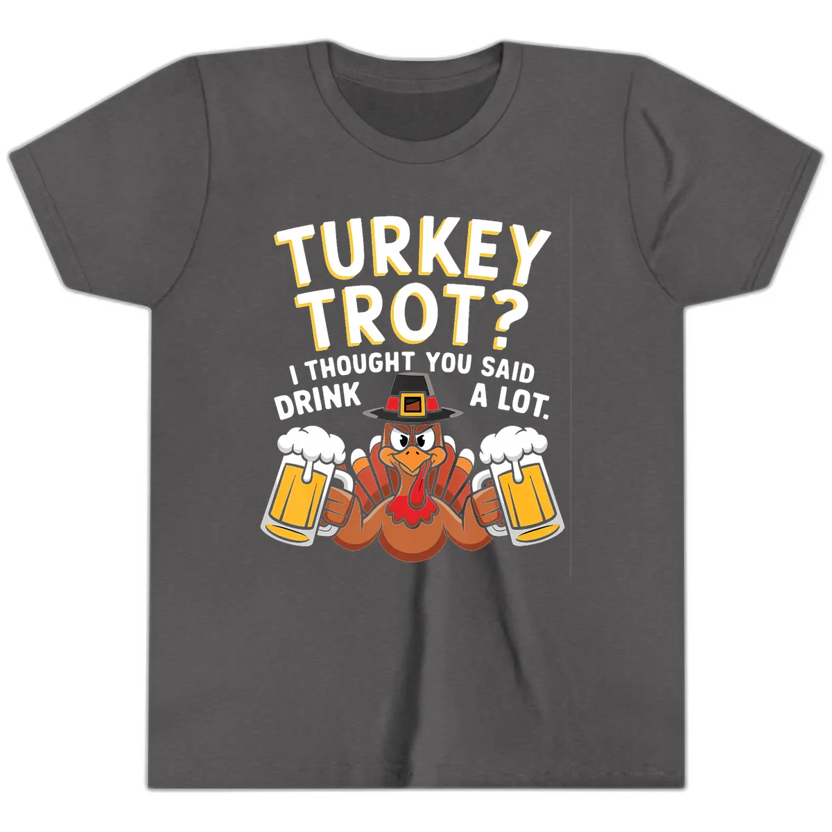 Turkey Trot Drink A Lot Youth T-Shirt in Dark Heather Grey