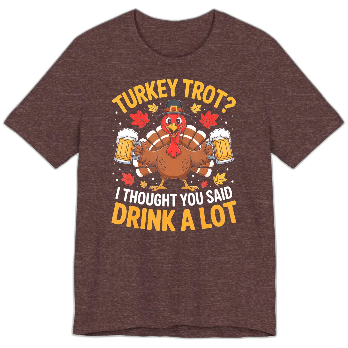 Turkey Trot Drink A Lot Premium T-Shirt in Heather Maroon