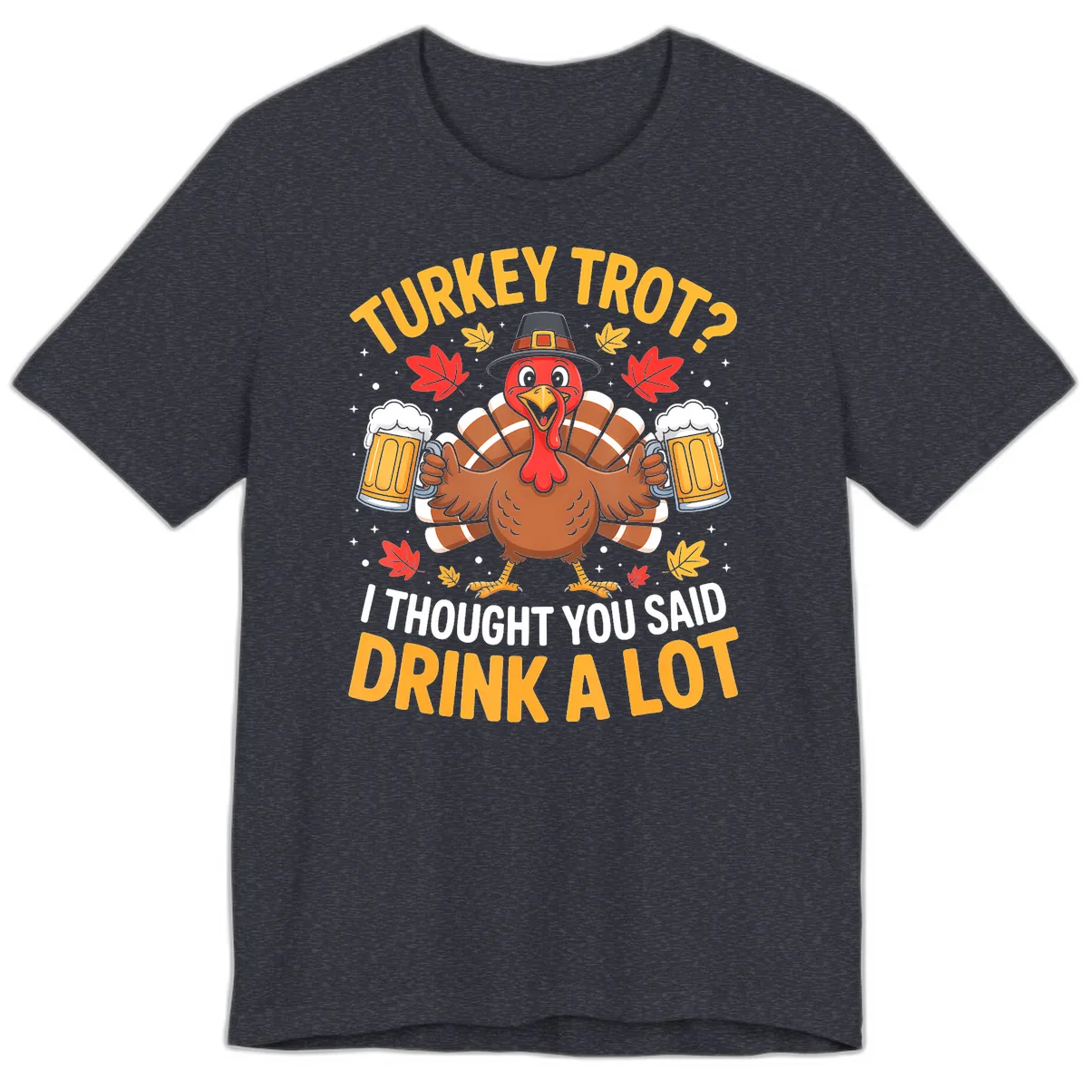 Turkey Trot Drink A Lot Premium T-Shirt in Heather Navy