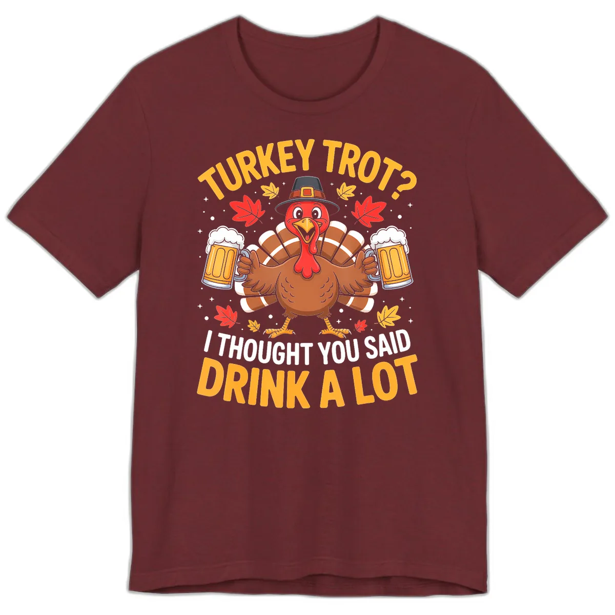 Turkey Trot Drink A Lot Premium T-Shirt in Heather Cardinal