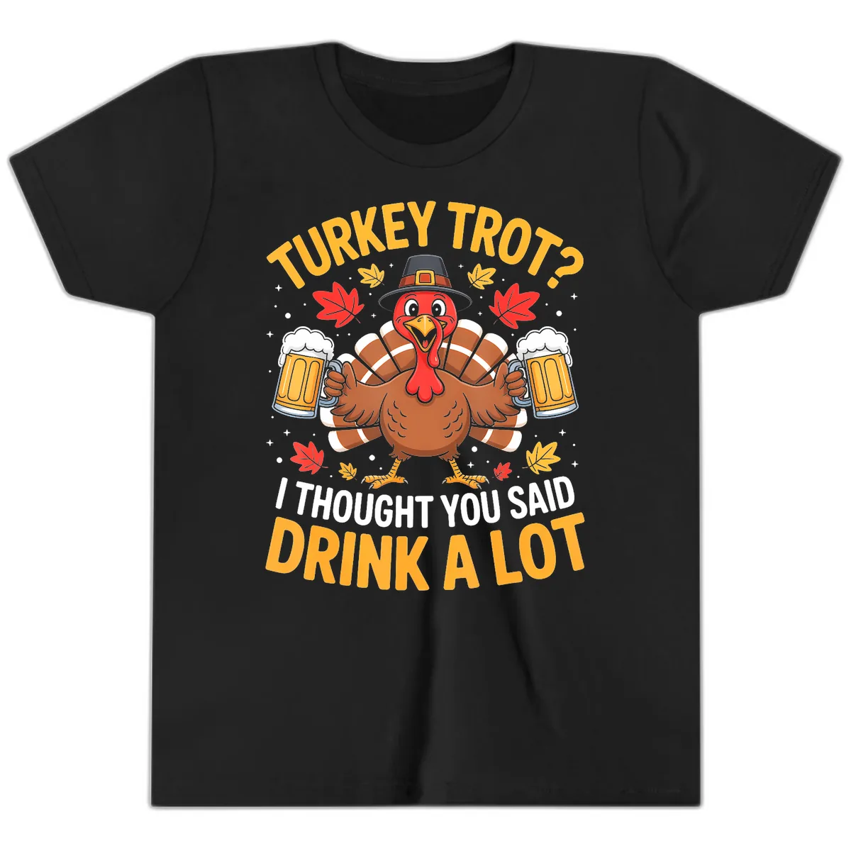 Turkey Trot Drink A Lot Youth T-Shirt in Black