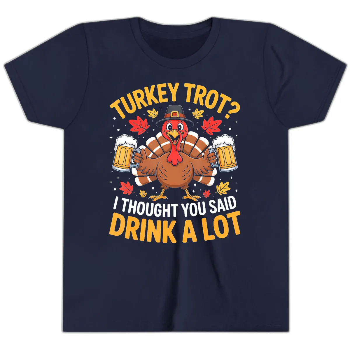 Turkey Trot Drink A Lot Youth T-Shirt in Navy