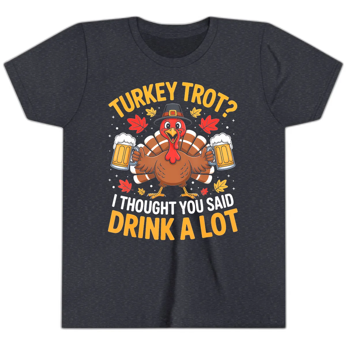 Turkey Trot Drink A Lot Youth T-Shirt in Heather Navy