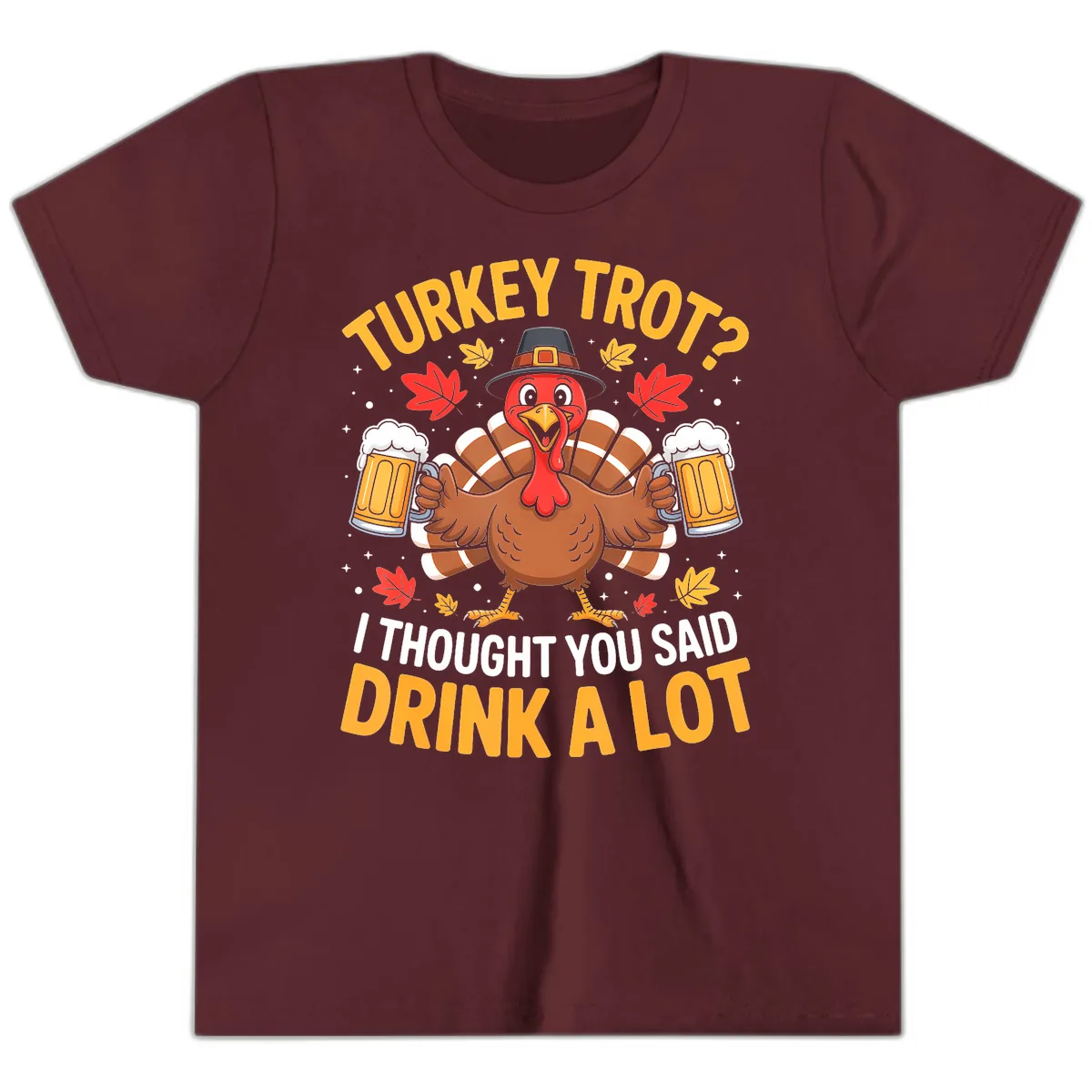 Turkey Trot Drink A Lot Youth T-Shirt in Maroon