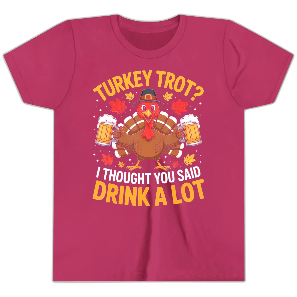 Turkey Trot Drink A Lot Youth T-Shirt in Berry