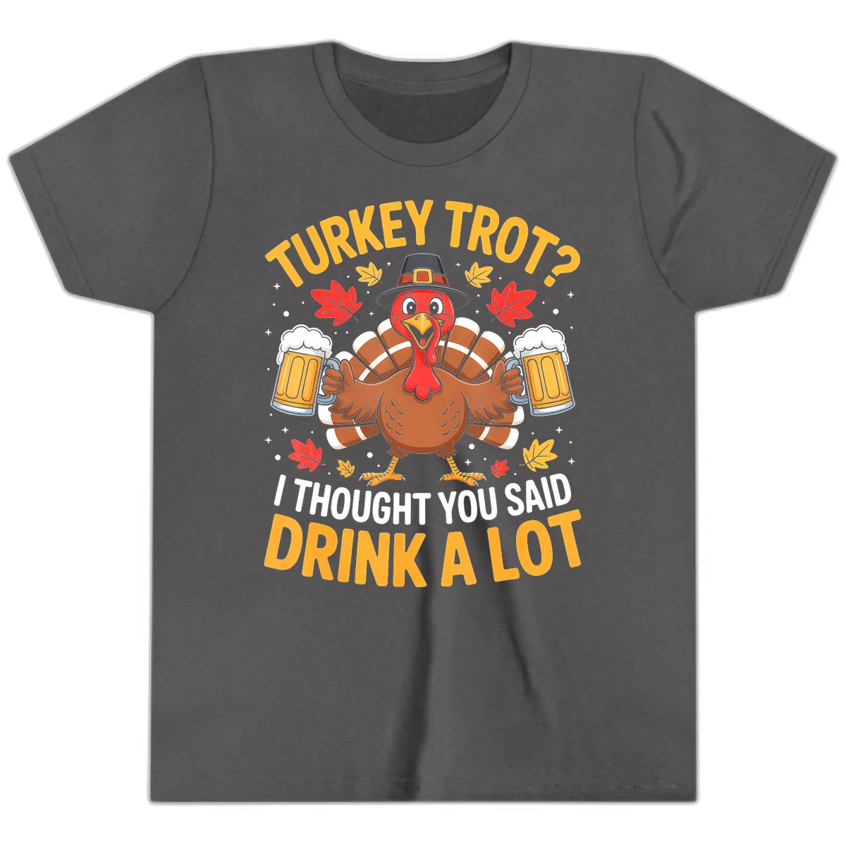 Turkey Trot Drink A Lot Youth T-Shirt in Dark Heather Grey