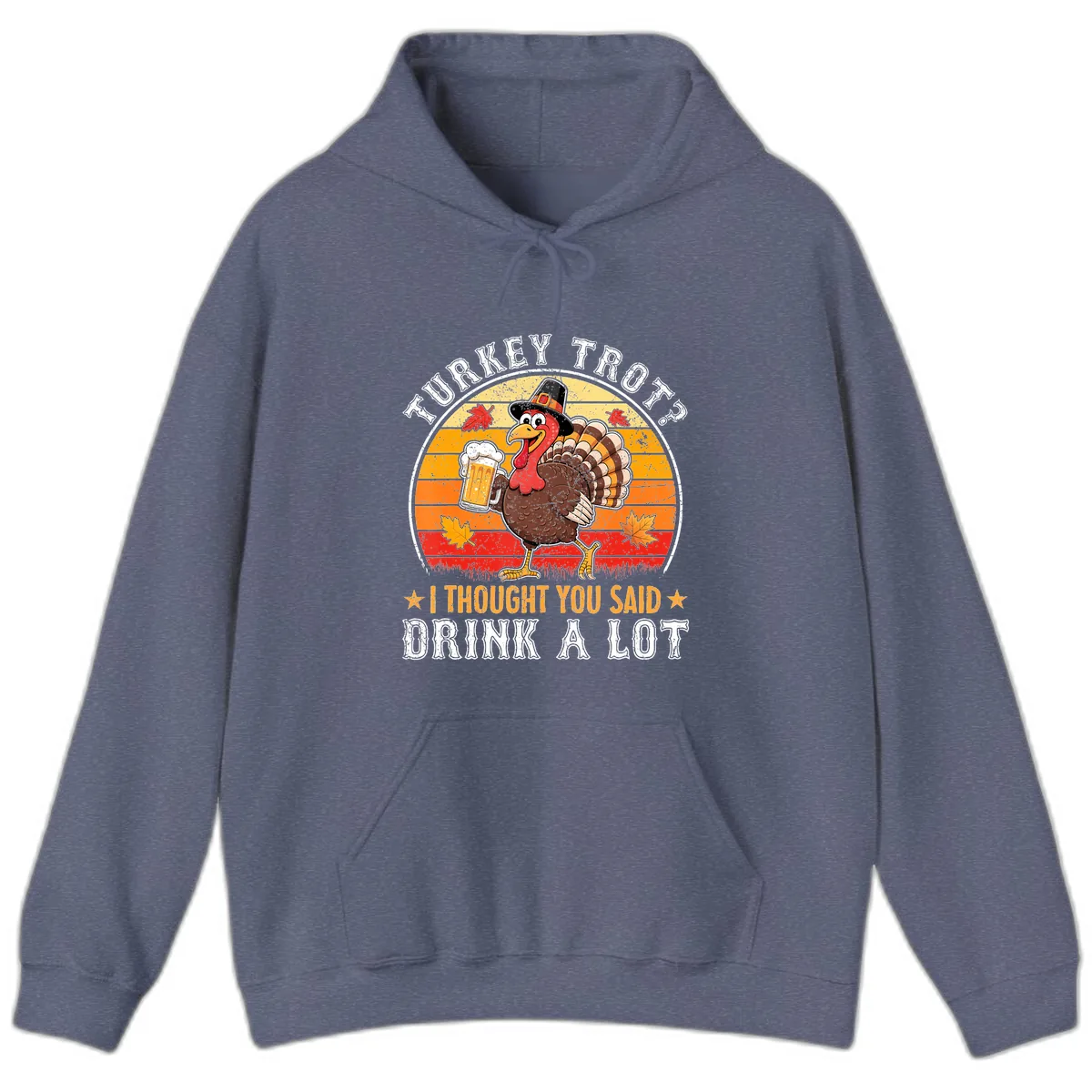 Turkey Trot Drink A Lot Design Hoodie in Heather Navy