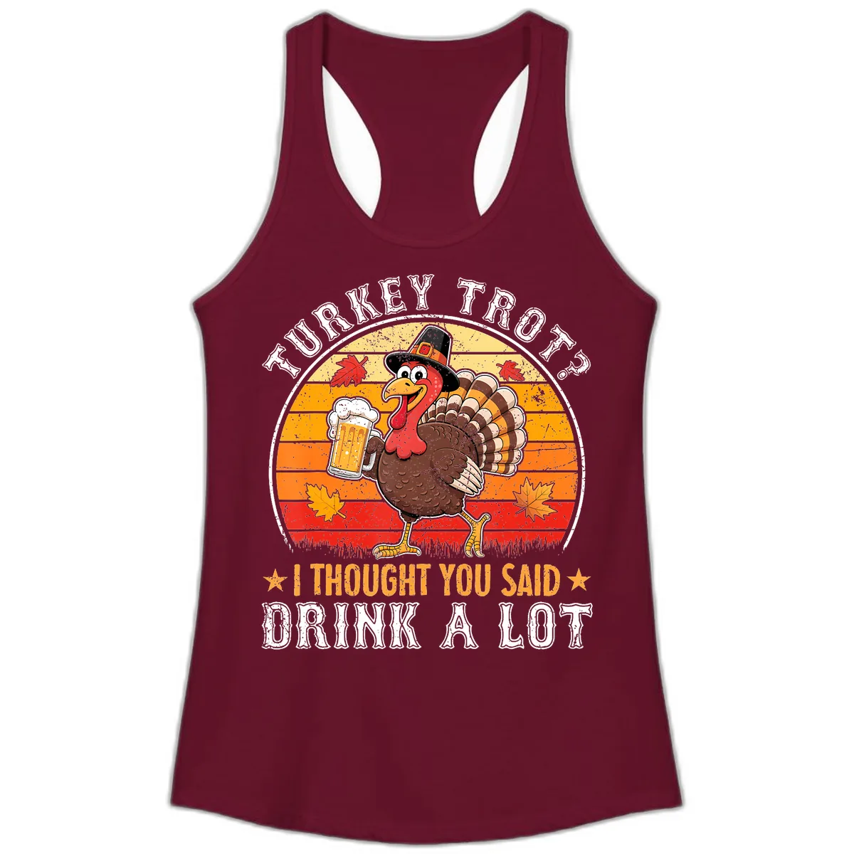Turkey Trot Drink A Lot Design Ladies Tank in Solid Cardinal Red