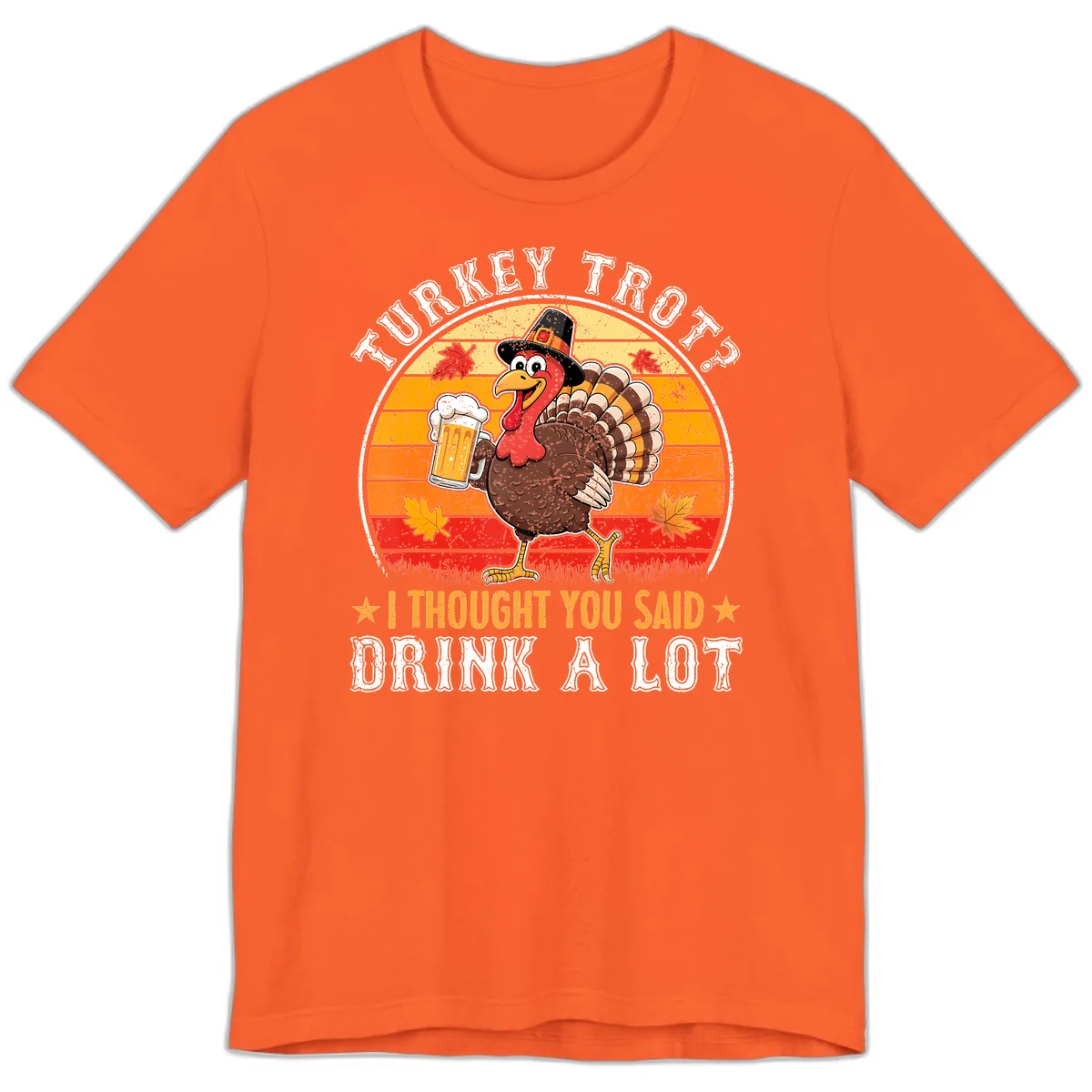 Turkey Trot Drink A Lot Design Premium T-Shirt in Orange