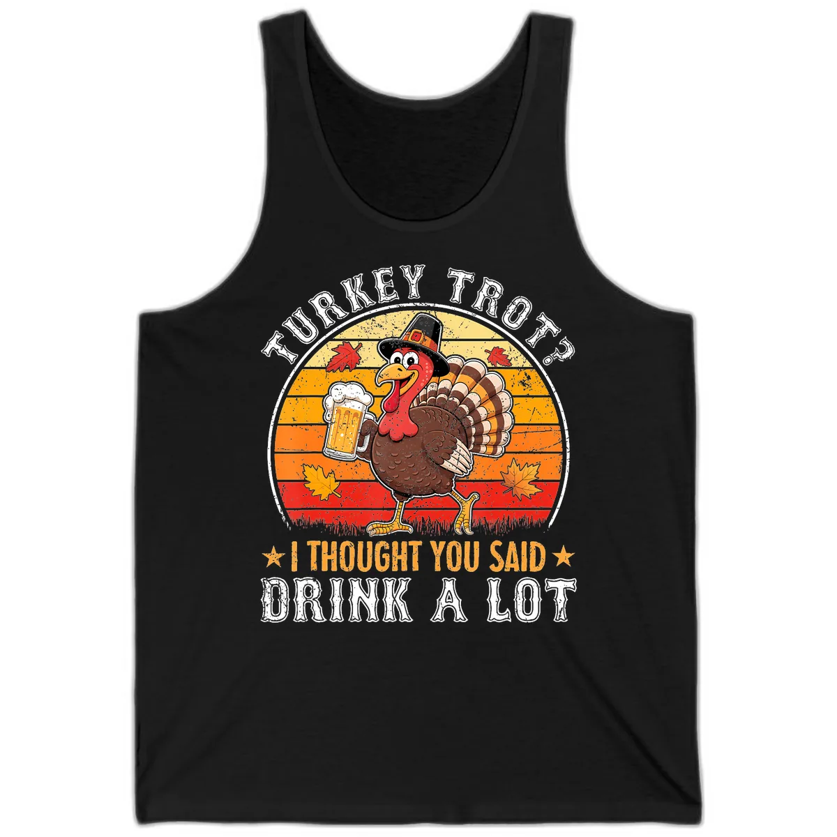 Turkey Trot Drink A Lot Design Tank in Black