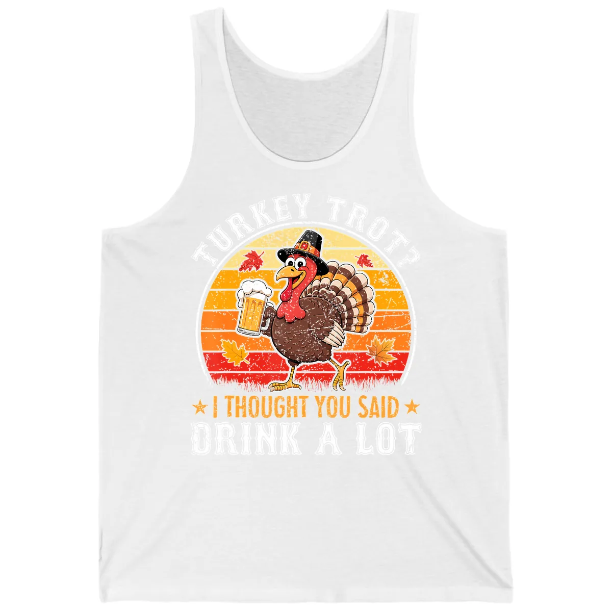 Turkey Trot Drink A Lot Design Tank in White