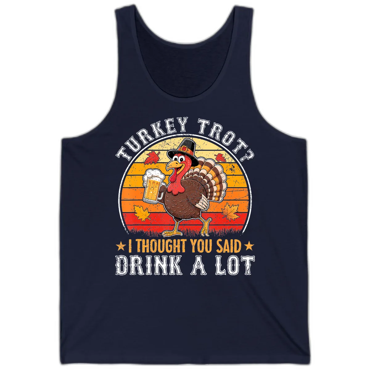 Turkey Trot Drink A Lot Design Tank in Navy