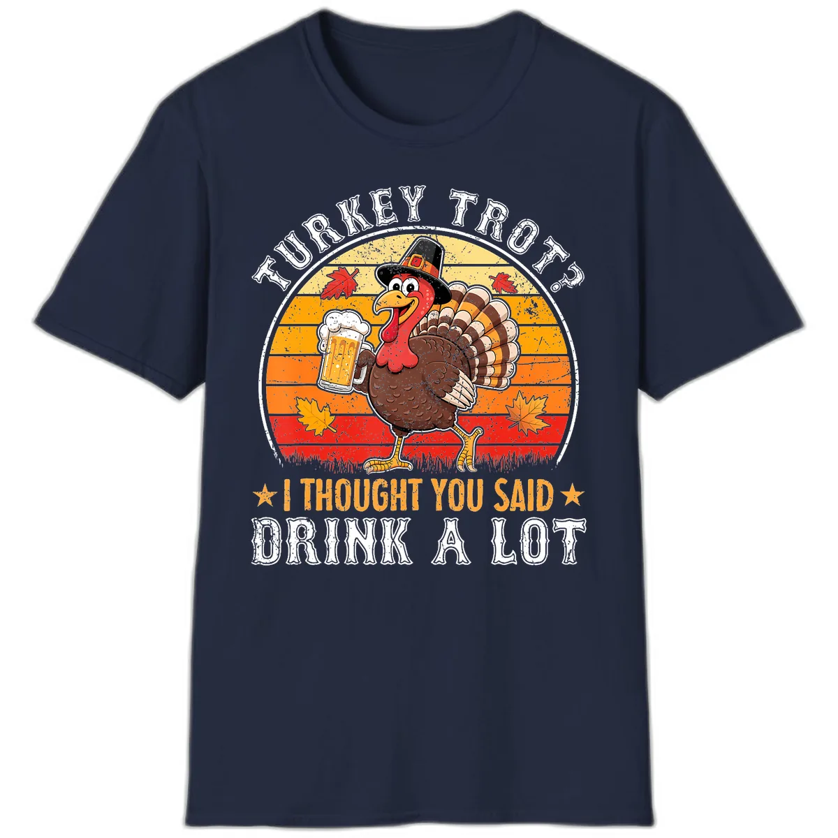 Turkey Trot Drink A Lot Design T-Shirt in Navy