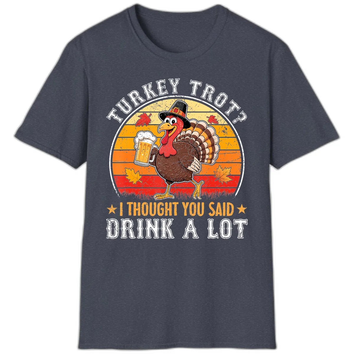Turkey Trot Drink A Lot Design T-Shirt in Heather Navy
