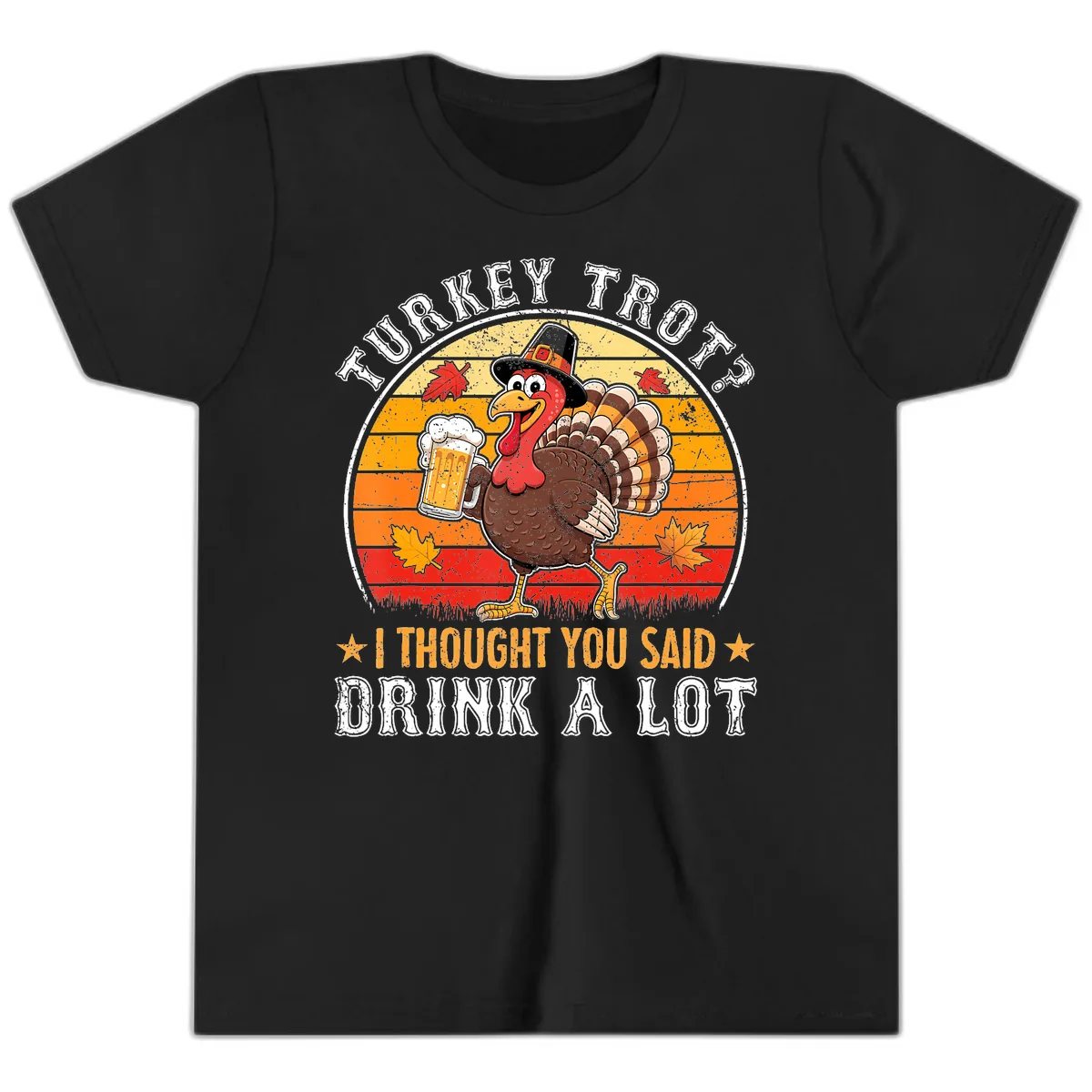 Turkey Trot Drink A Lot Design Youth T-Shirt in Black