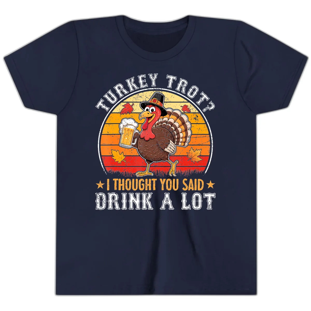 Turkey Trot Drink A Lot Design Youth T-Shirt in Navy