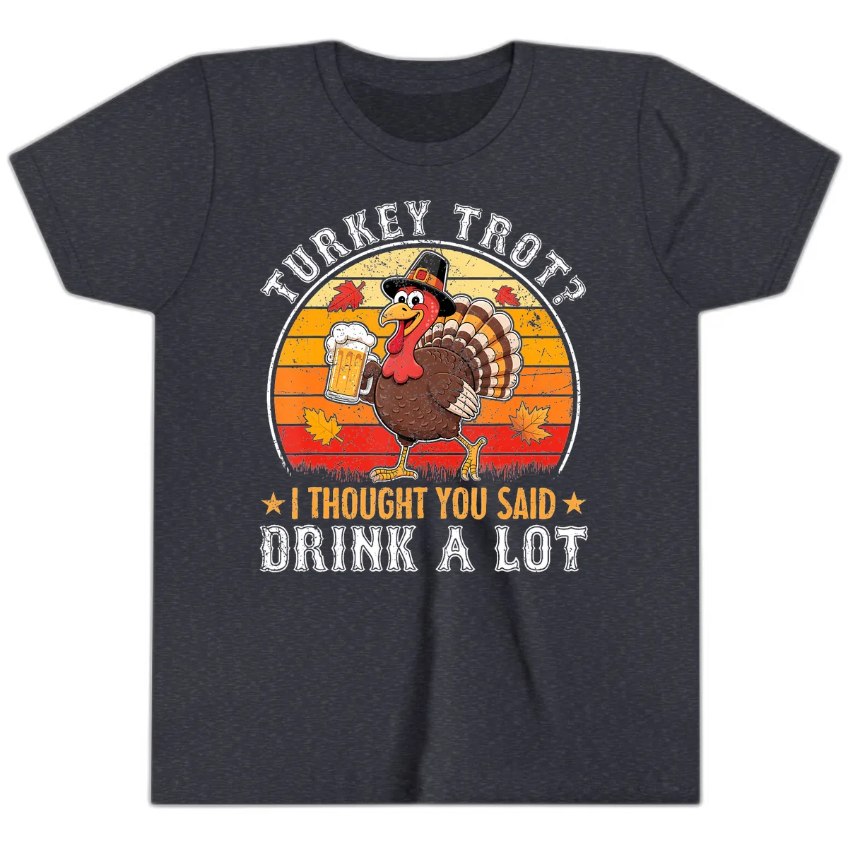 Turkey Trot Drink A Lot Design Youth T-Shirt in Heather Navy