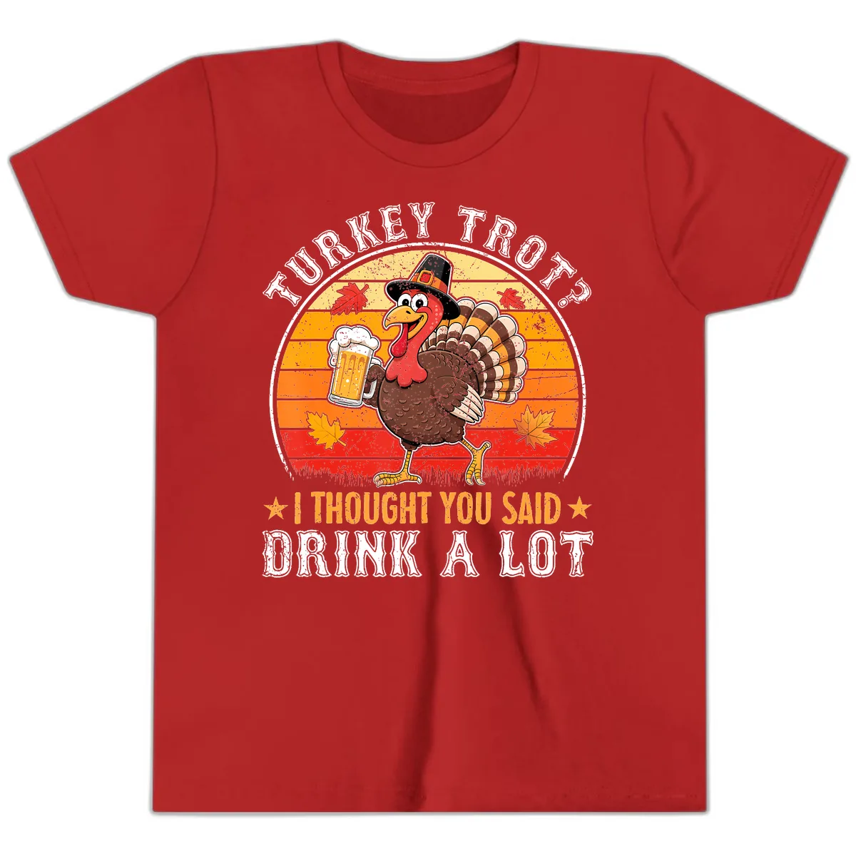 Turkey Trot Drink A Lot Design Youth T-Shirt in Red