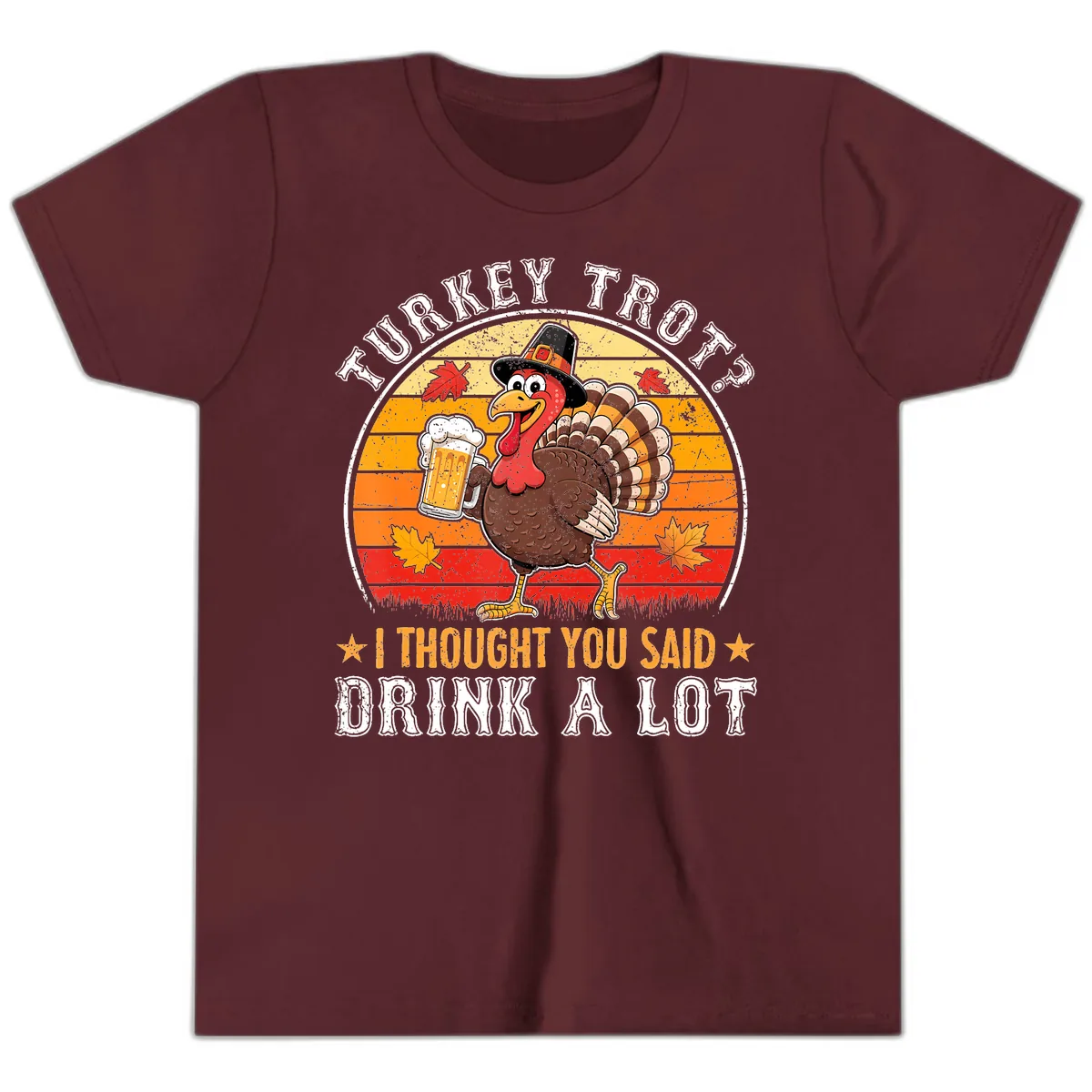 Turkey Trot Drink A Lot Design Youth T-Shirt in Maroon