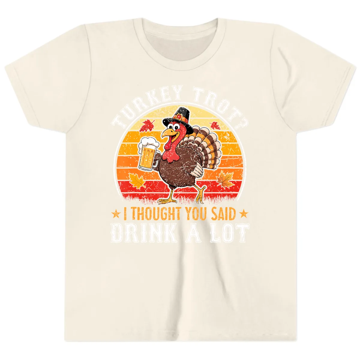 Turkey Trot Drink A Lot Design Youth T-Shirt in Natural