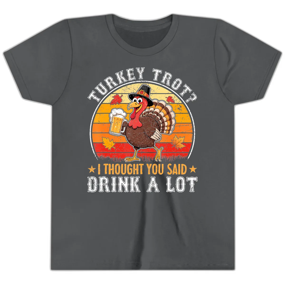 Turkey Trot Drink A Lot Design Youth T-Shirt in Asphalt