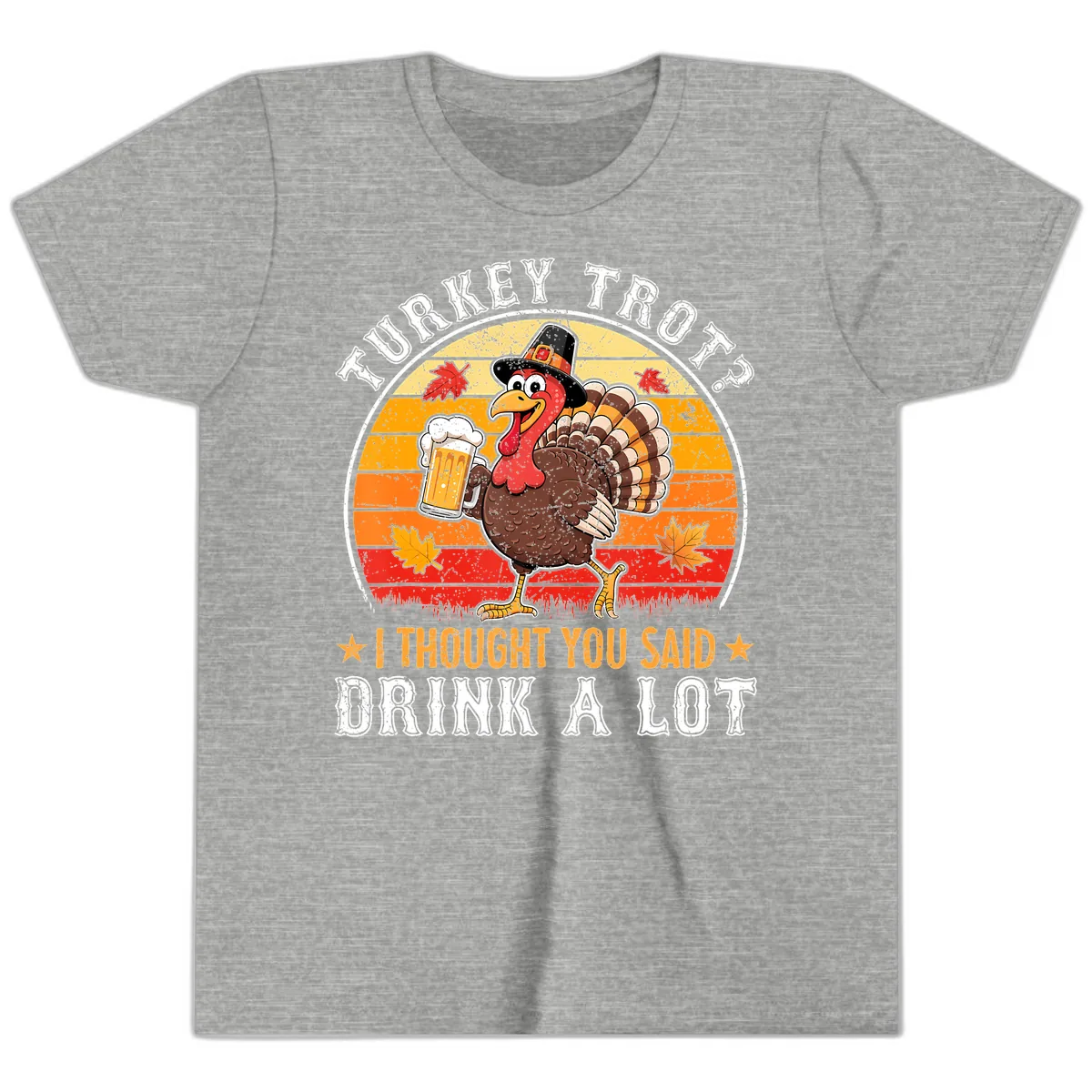Turkey Trot Drink A Lot Design Youth T-Shirt in Athletic Heather