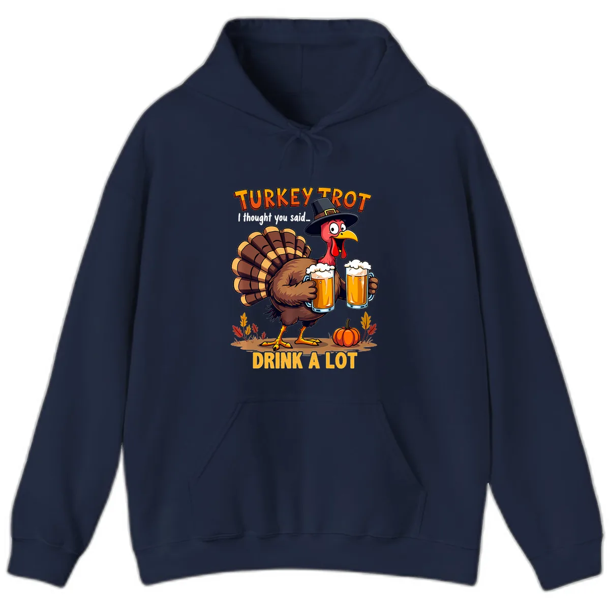 Turkey Trot Beer Drink A Lot Hoodie in Navy