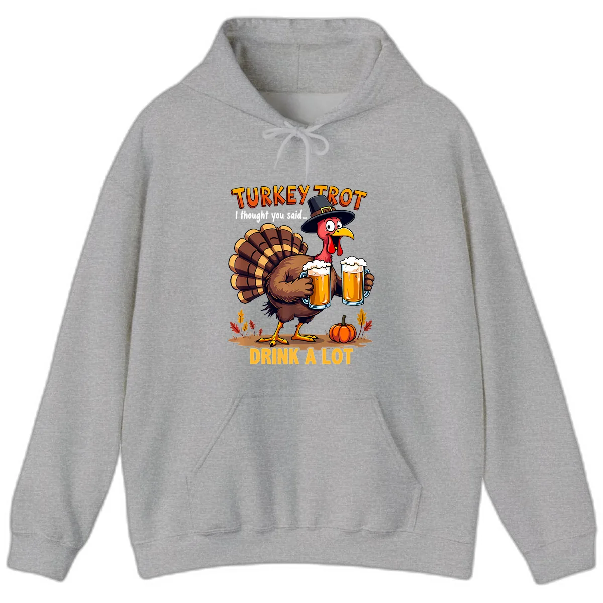 Turkey Trot Beer Drink A Lot Hoodie in Sport Grey