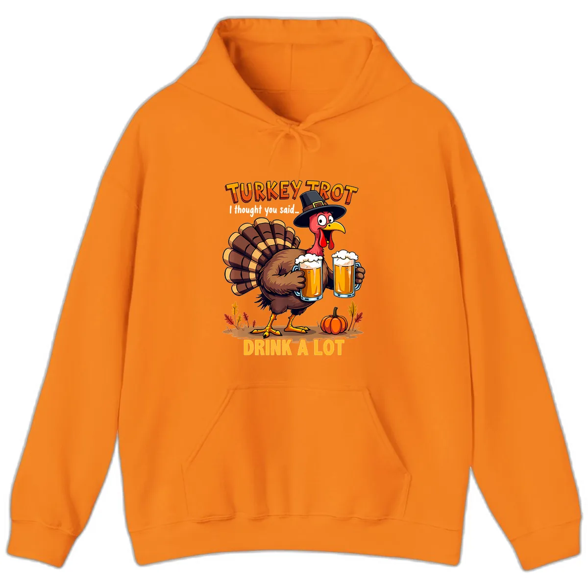 Turkey Trot Beer Drink A Lot Hoodie in Safety Orange