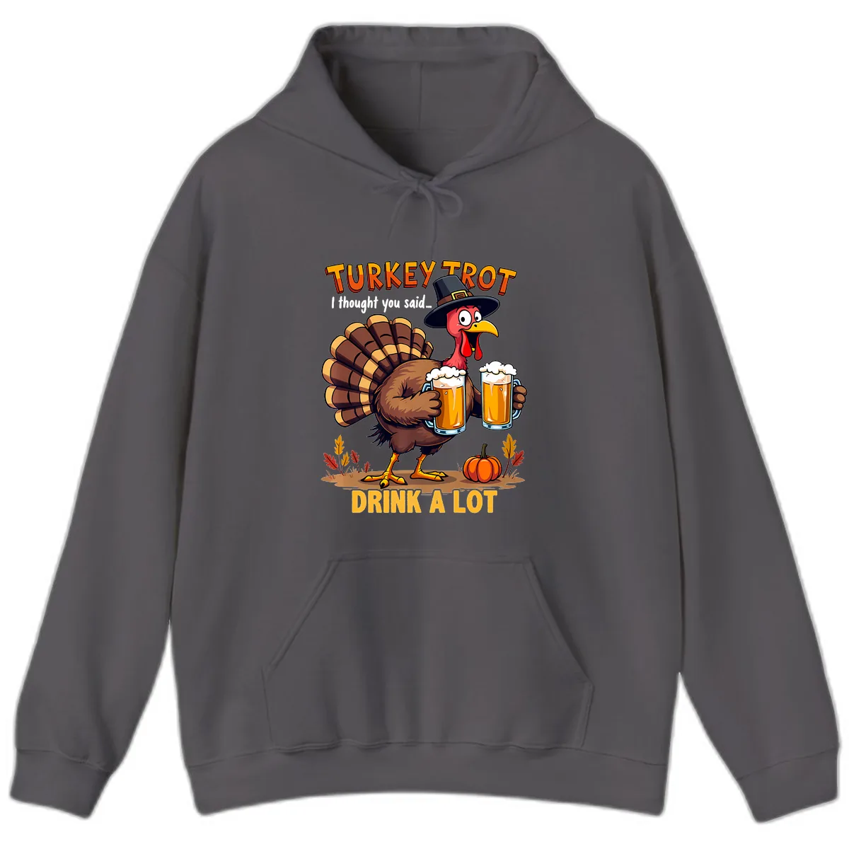 Turkey Trot Beer Drink A Lot Hoodie in Charcoal