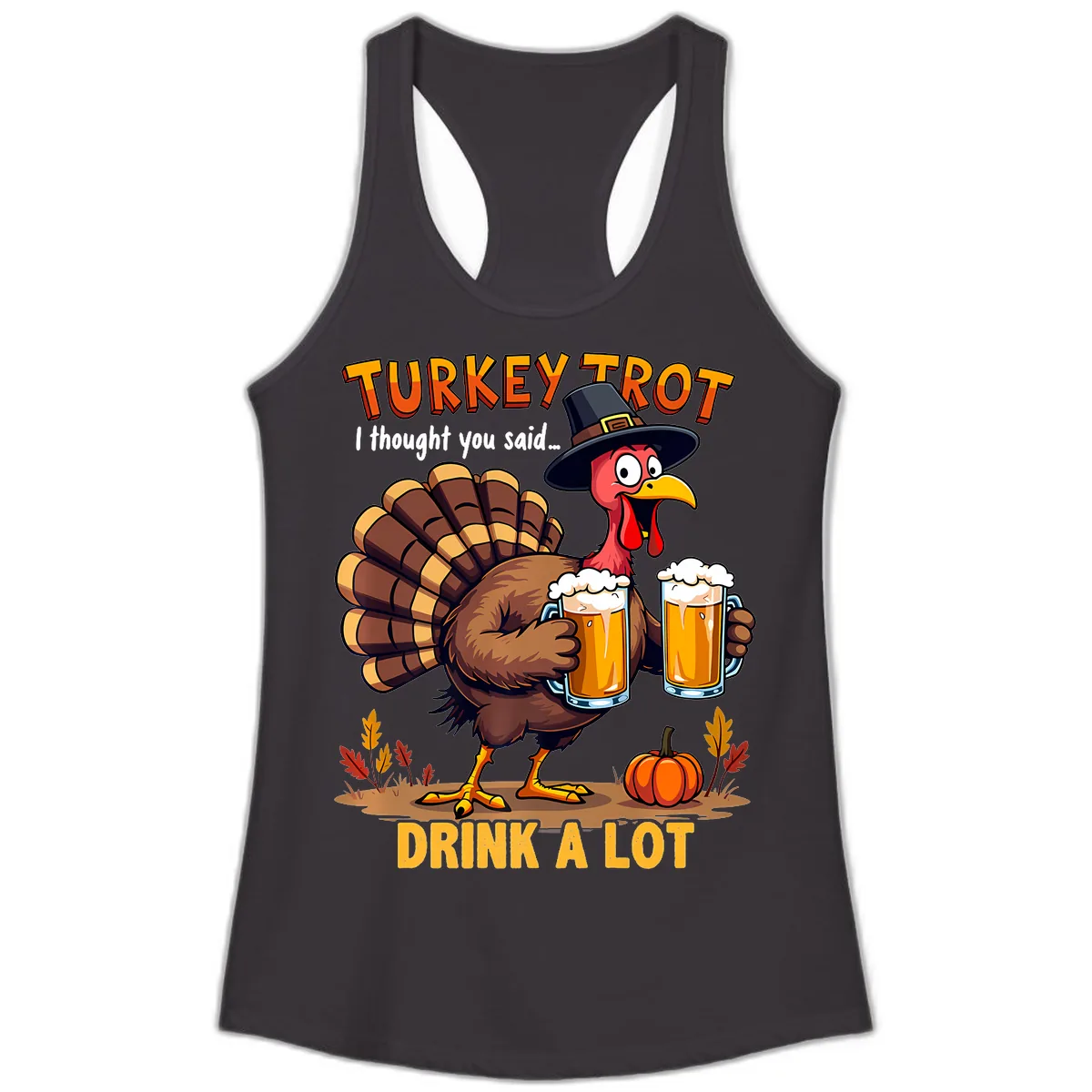 Turkey Trot Beer Drink A Lot Ladies Tank in Black