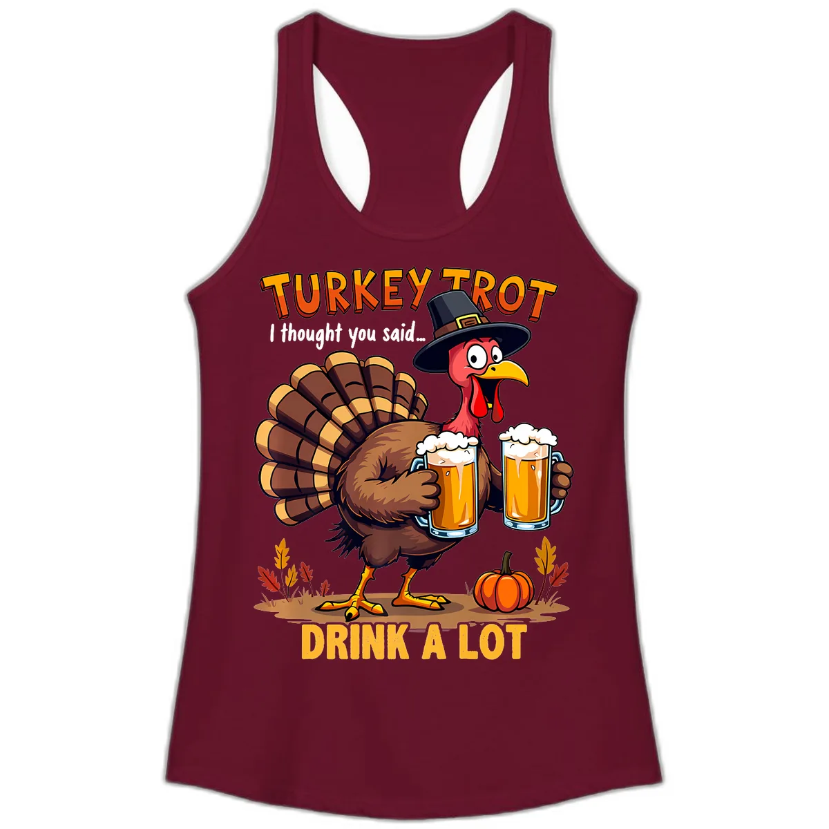 Turkey Trot Beer Drink A Lot Ladies Tank in Solid Cardinal Red