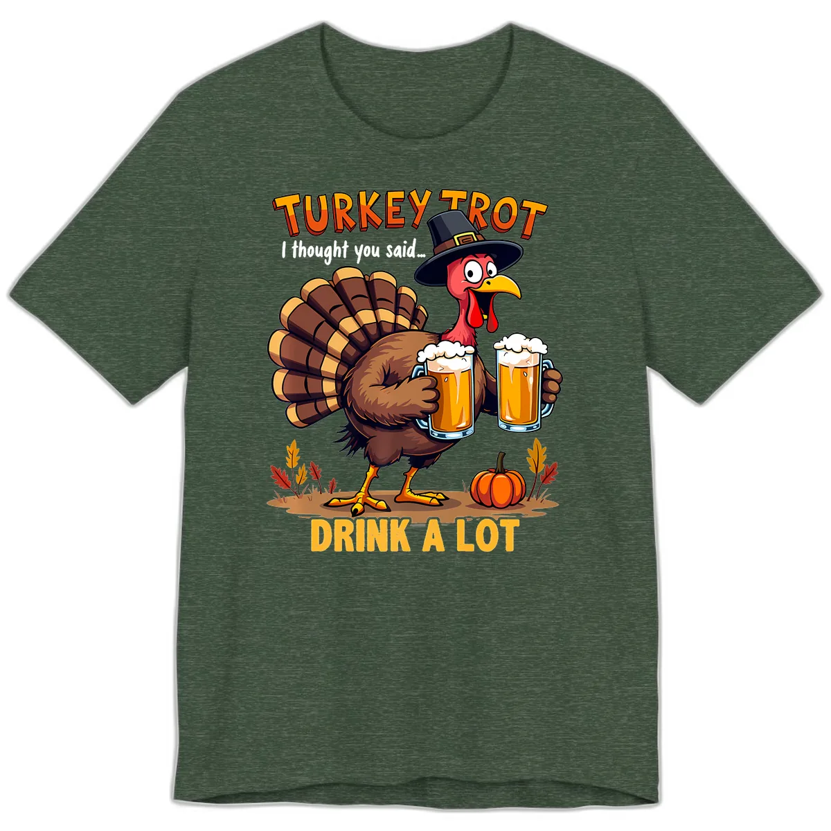 Turkey Trot Beer Drink A Lot Premium T-Shirt in Heather Forest