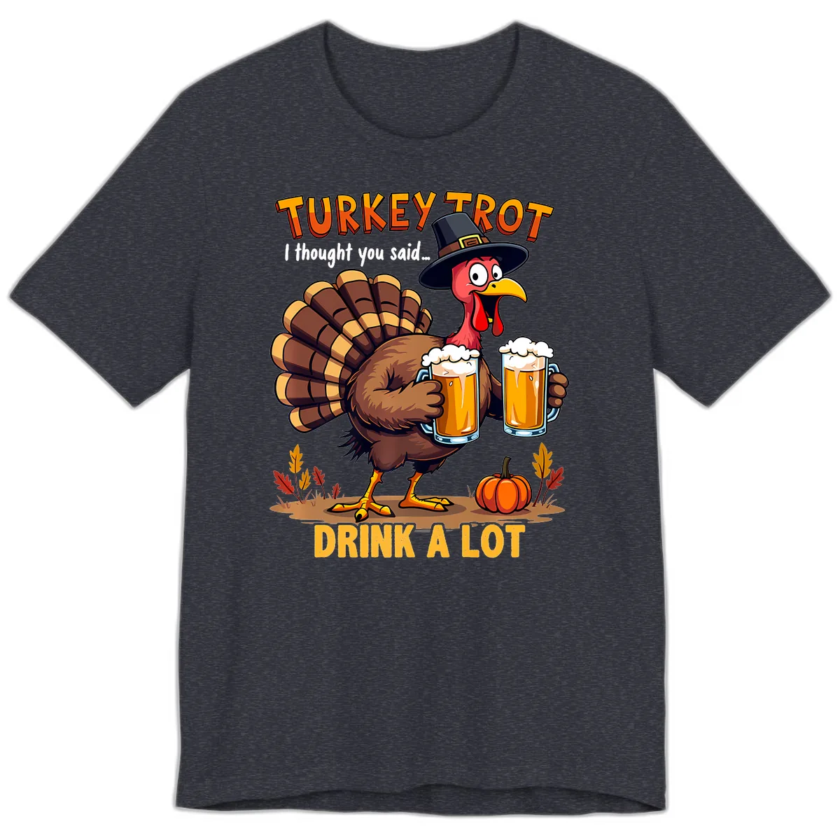Turkey Trot Beer Drink A Lot Premium T-Shirt in Heather Navy