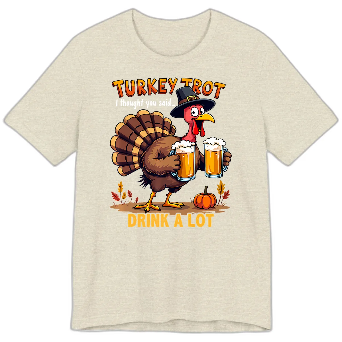 Turkey Trot Beer Drink A Lot Premium T-Shirt in Heather Prism Natural